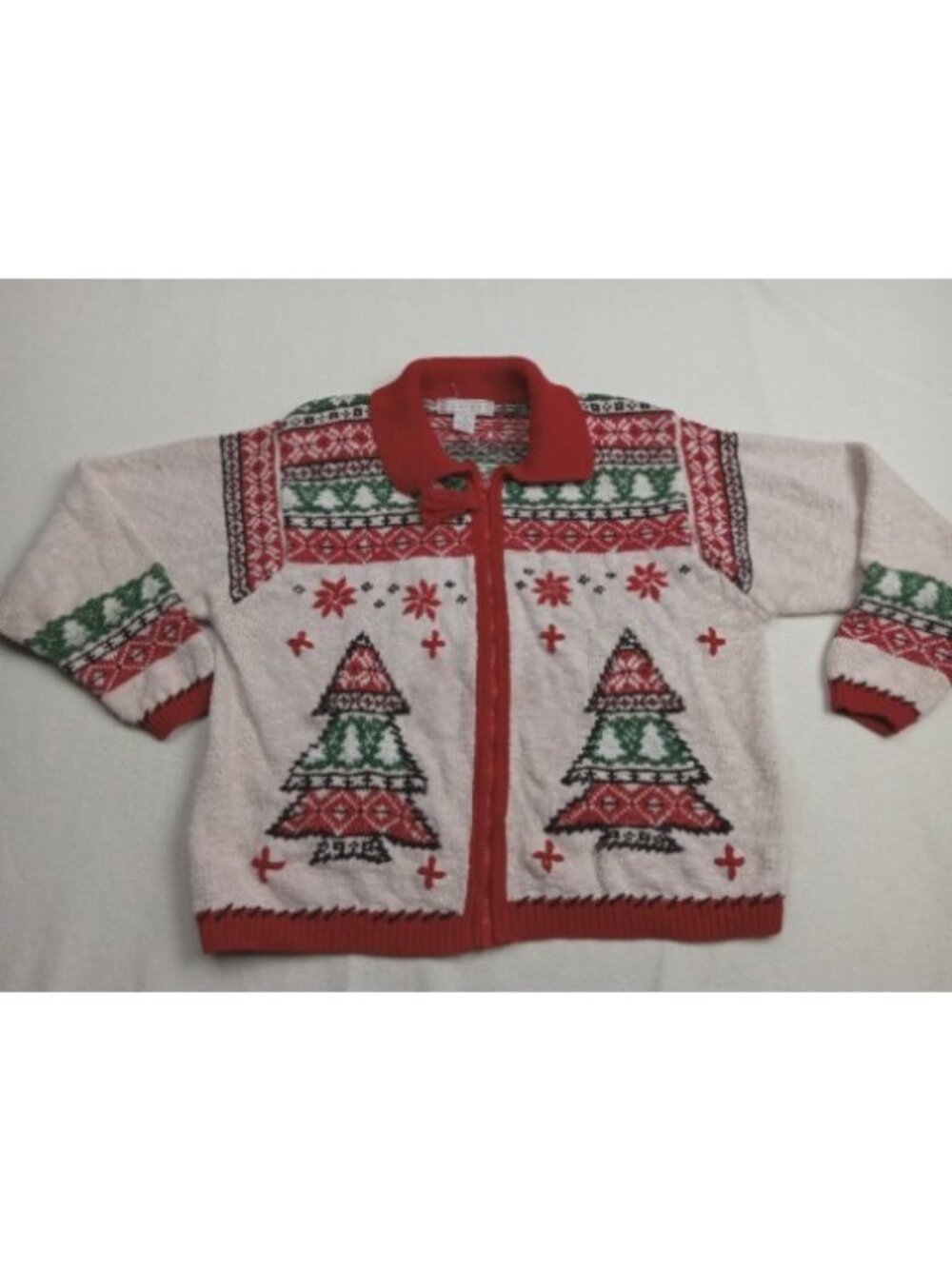 Project Multi Color Ugly Sweater Cardigan Christmas Medium Zipper Complete 70s